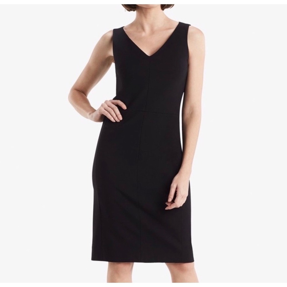 MM.LaFleur Rachel Dress Black V-Neck Sleeveless Sheath Ponte‎ Knit Size 14